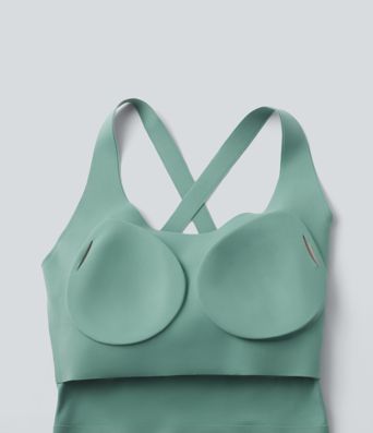 U Neck Built-in Bra Cropped Casual Tank Top B-E Cups