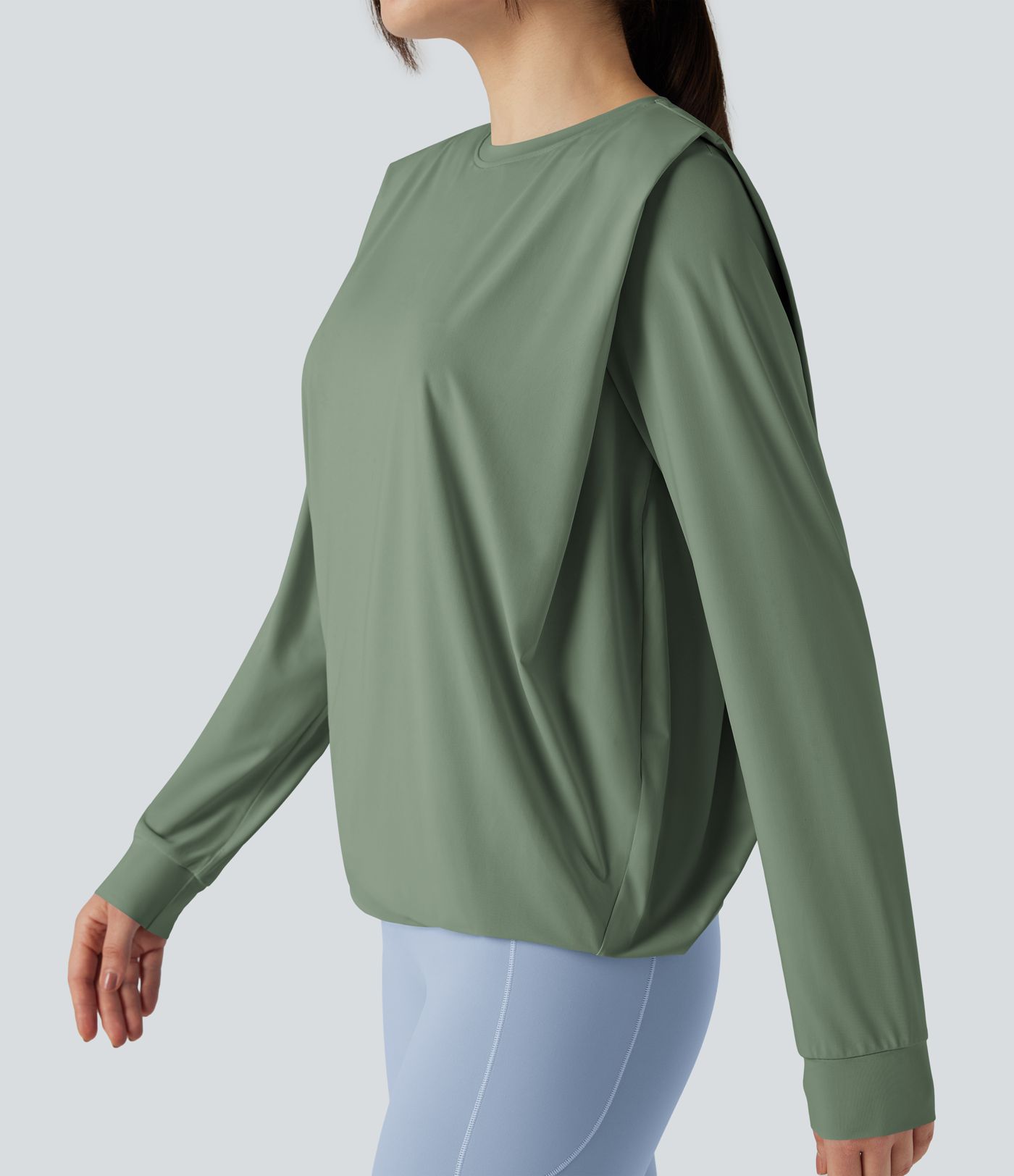 Round Neck Long Sleeve Ruched Yoga Sports Top-UPF50+