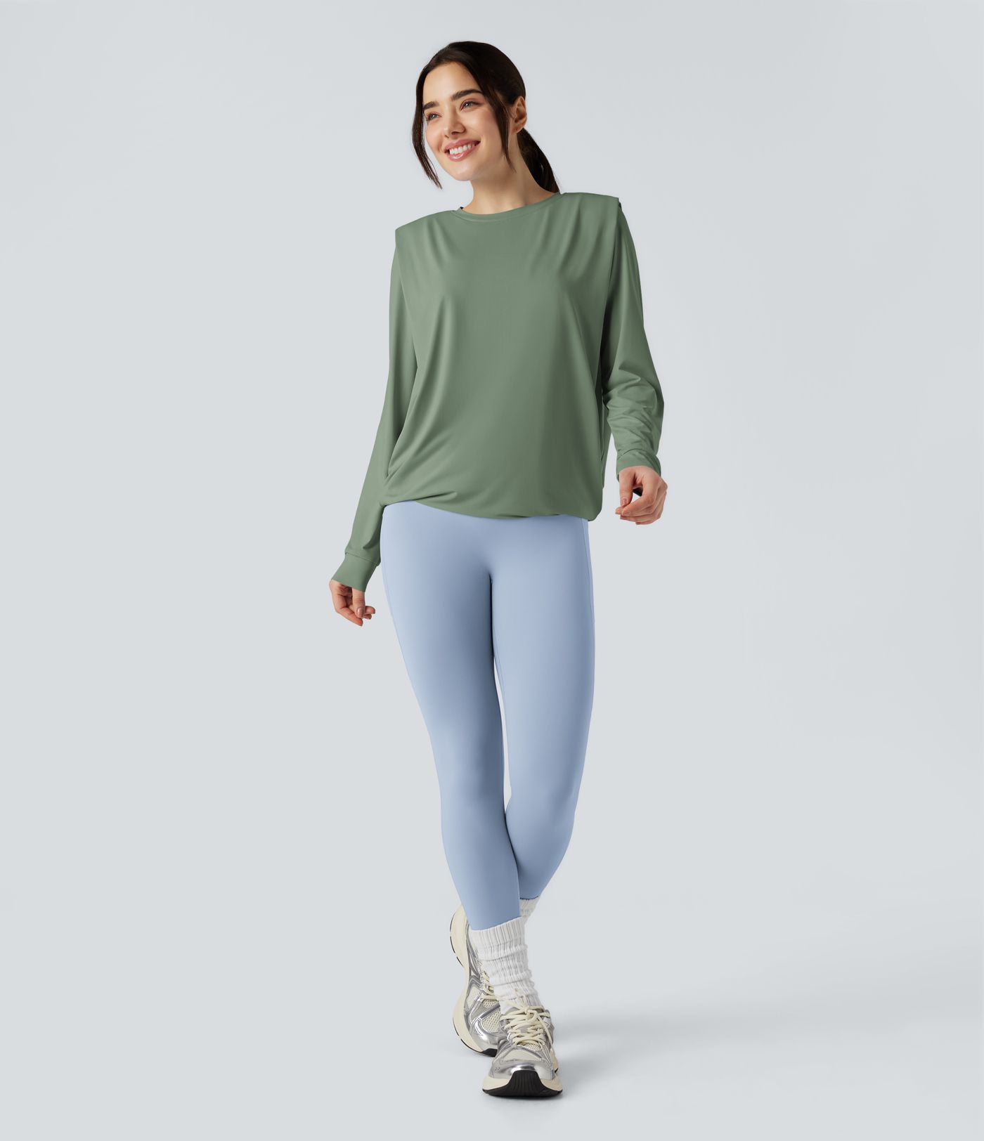 Round Neck Long Sleeve Ruched Yoga Sports Top-UPF50+