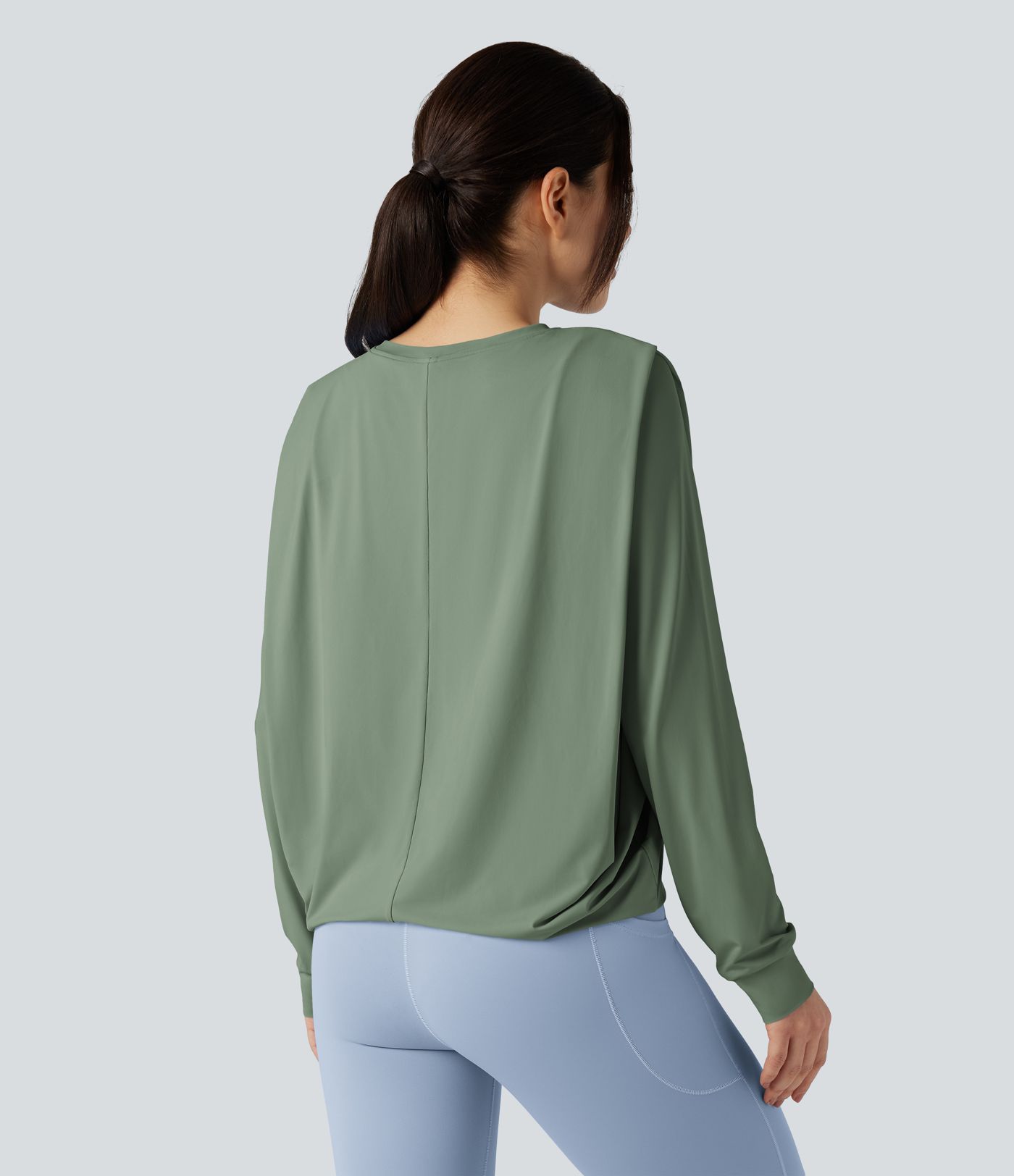 Round Neck Long Sleeve Ruched Yoga Sports Top-UPF50+