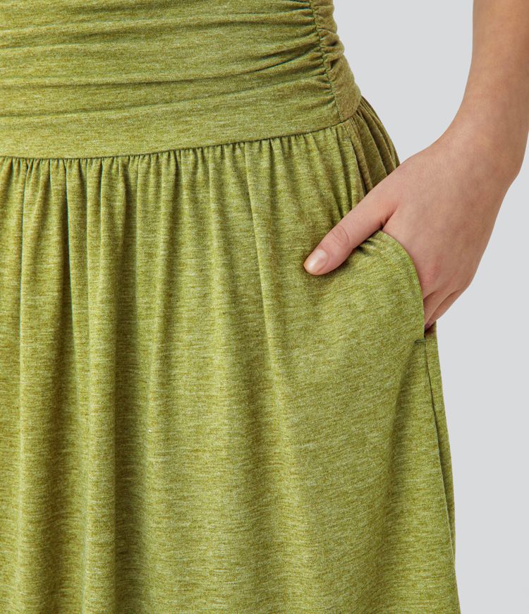 High Waisted Ruched Pocket Flowy Skirt