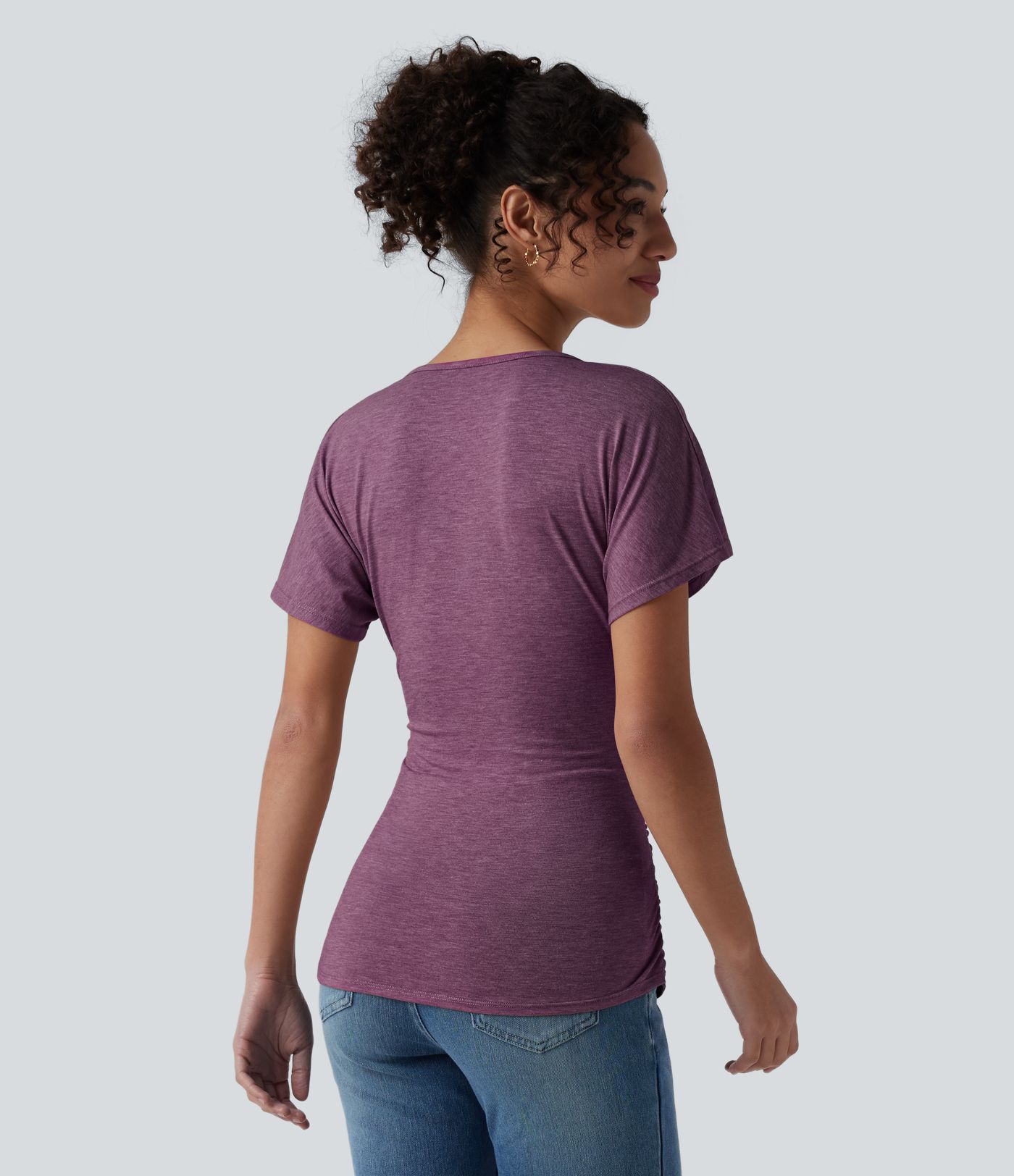 V Neck Short Sleeve Ruched Casual Top V Neck Short Sleeve Ruched Casual Top