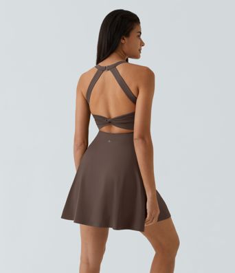 SoftlyZero™ Airy Backless Twisted Flare Low Support Dance Active Dress-Longer Length-Easy Peezy Edition A-C Cups