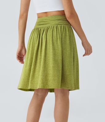 High Waisted Ruched Pocket Flowy Skirt