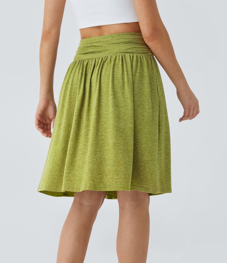 High Waisted Ruched Pocket Flowy Skirt