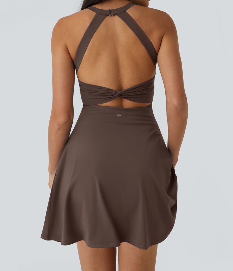 SoftlyZero™ Airy Backless Twisted Flare Low Support Dance Active Dress-Longer Length-Easy Peezy Edition A-C Cups