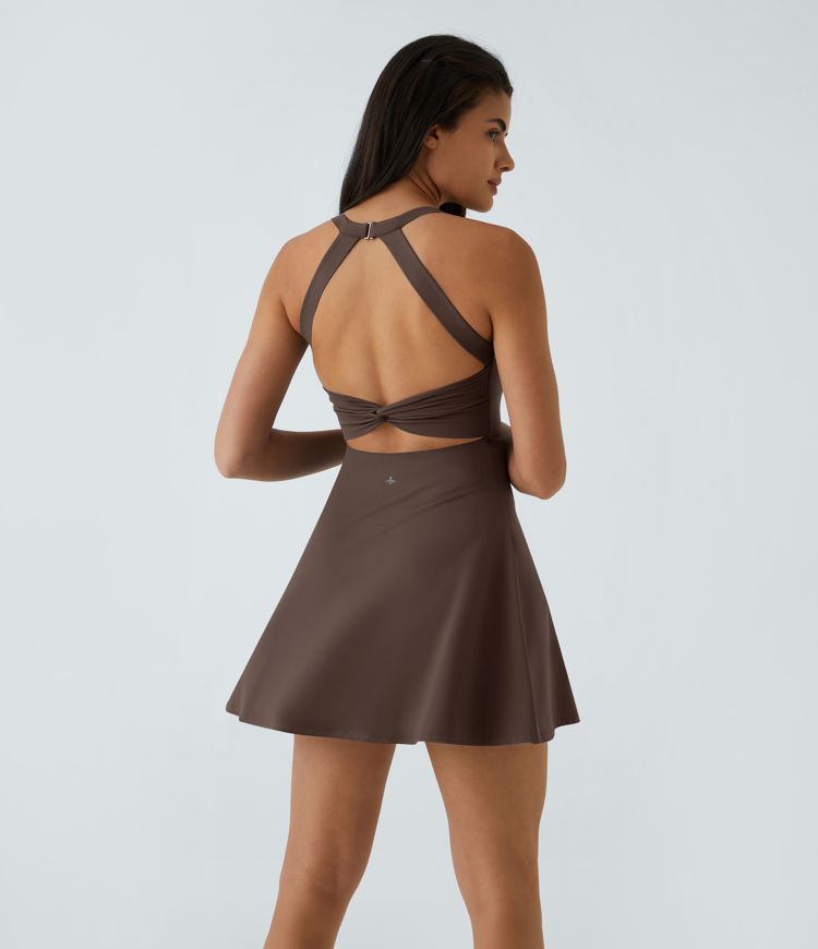 SoftlyZero™ Airy Backless Twisted Flare Low Support Dance Active Dress-Longer Length-Easy Peezy Edition A-C Cups