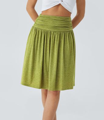 High Waisted Ruched Pocket Flowy Skirt