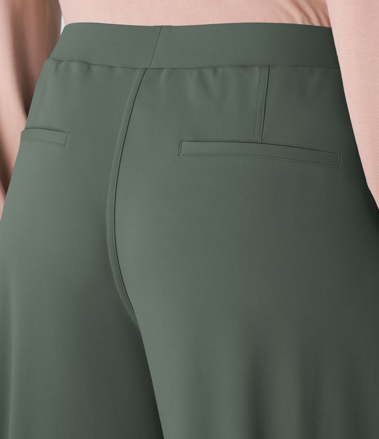 Pantalón  oficina tiro alto recto bolsillo lateral pinzas talla grande