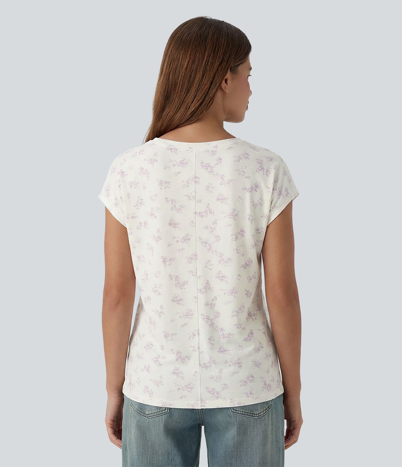 V Neck Short Sleeve Ditsy Floral Casual T-Shirt