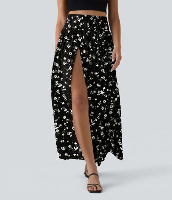 High Waisted 2-in-1 Ditsy Floral Flowy Maxi Skirt
