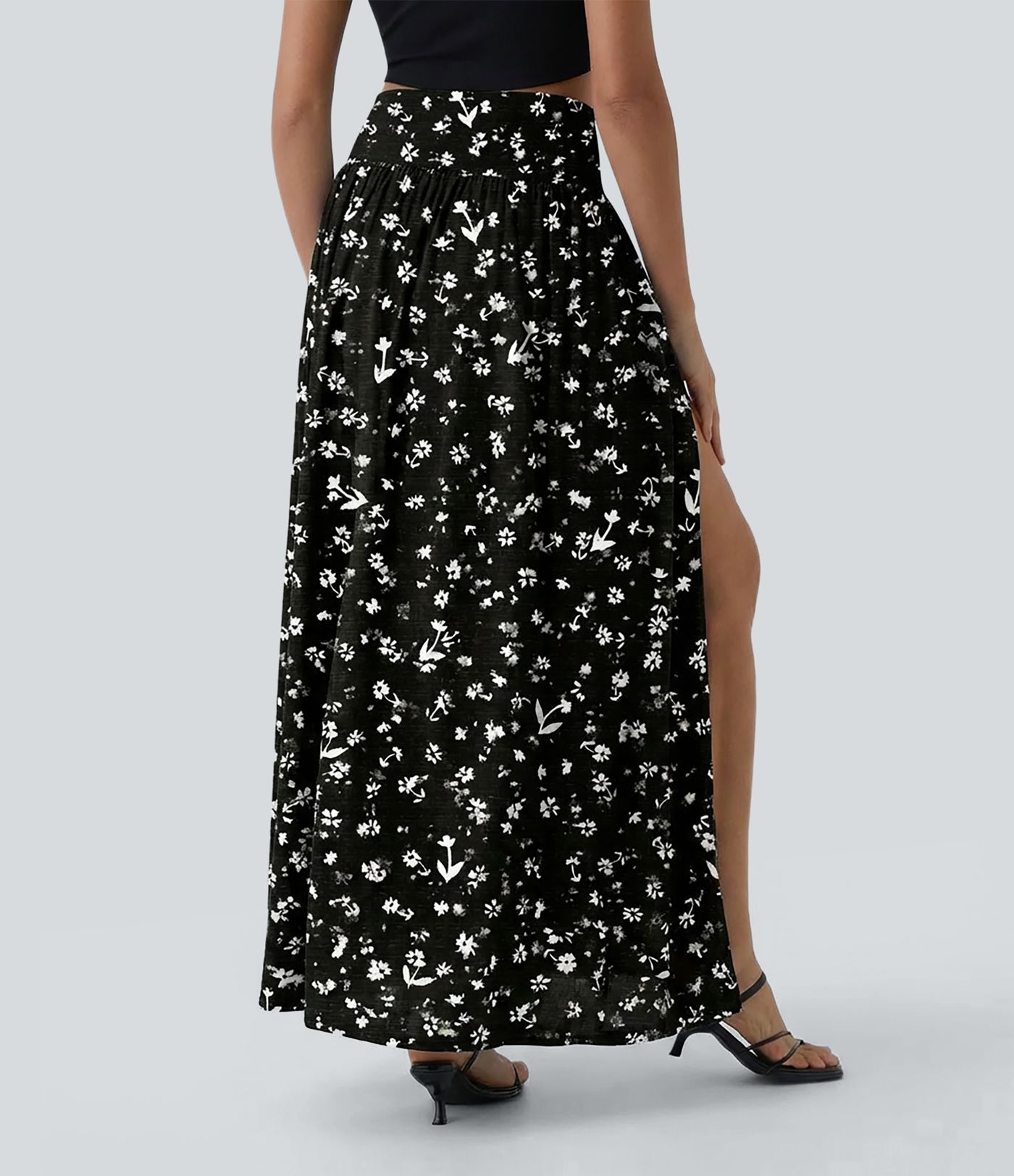 High Waisted 2-in-1 Ditsy Floral Flowy Maxi Skirt
