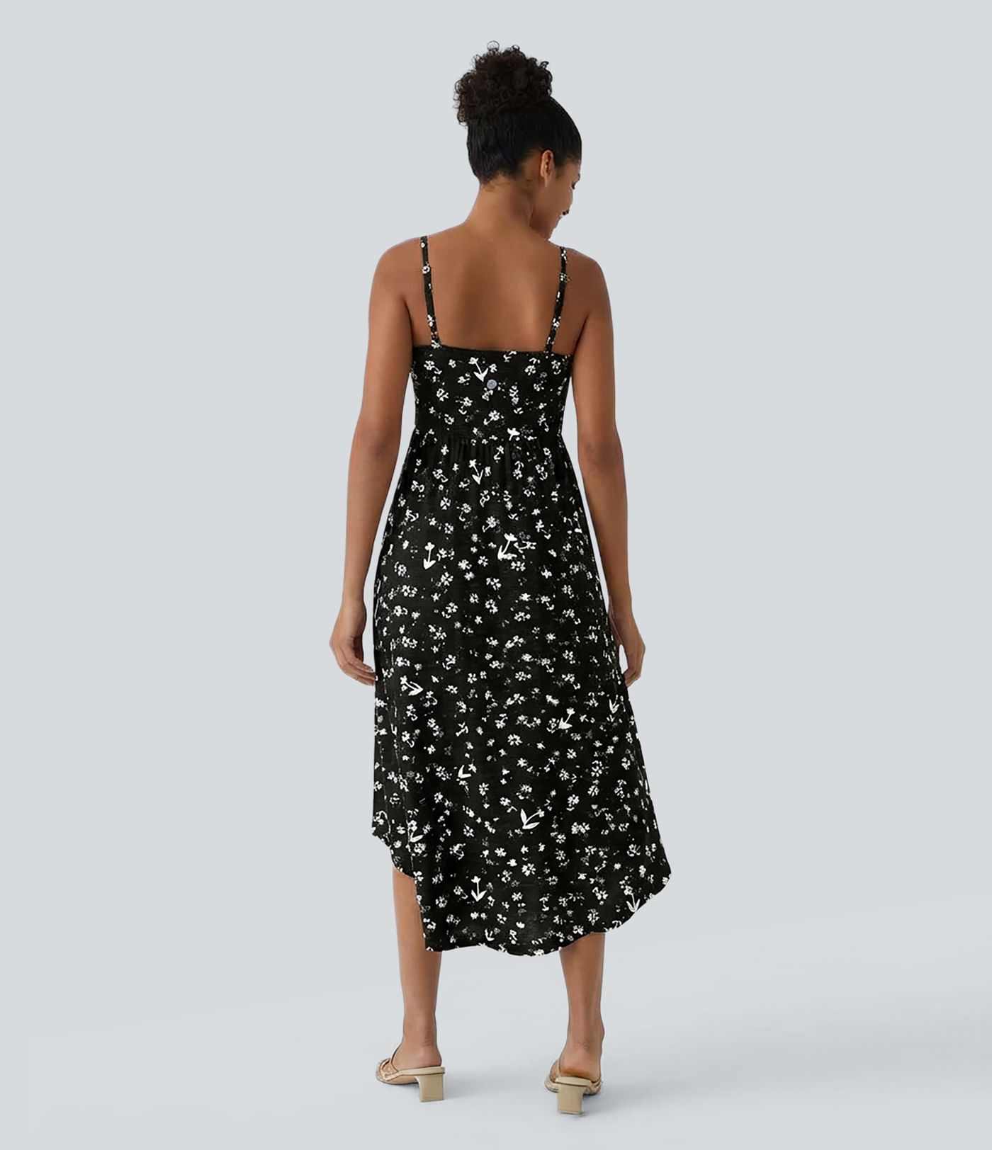 High Low 2-Piece Ditsy Floral Flowy Midi Dress with Pocket