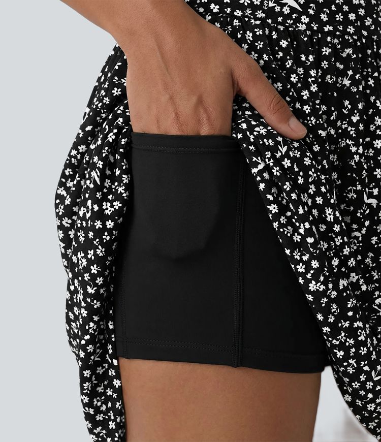 High Low 2-Piece Ditsy Floral Flowy Midi Dress with Pocket