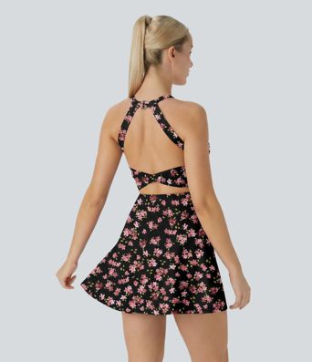 SoftlyZero™ Airy Ditsy Floral Cool Touch Mini Dance Active Dress with Pockets-Easy Peezy Edition