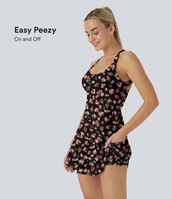 SoftlyZero™ Airy Ditsy Floral Cool Touch Mini Dance Active Dress with Pockets-Easy Peezy Edition