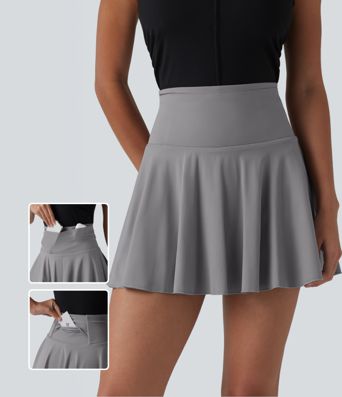 SoftlyZero™ Airy High Waisted 2-in-1 Cool Touch Flare Mini Tennis Skirt with Pockets-UPF50+