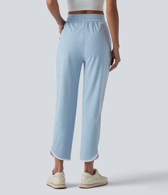 SoftlyZero™ Pantaloni conici de yoga, talie înaltă, aerisți, cu cordon, bandă contrastantă, tiv curbat, senzație răcoroasă, cu buzunare — UPF50+