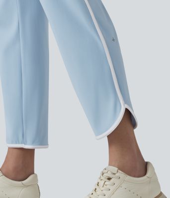 SoftlyZero™ Pantaloni conici de yoga, talie înaltă, aerisți, cu cordon, bandă contrastantă, tiv curbat, senzație răcoroasă, cu buzunare — UPF50+