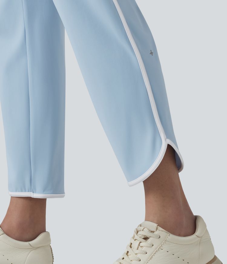 SoftlyZero™ Pantaloni conici de yoga, talie înaltă, aerisți, cu cordon, bandă contrastantă, tiv curbat, senzație răcoroasă, cu buzunare — UPF50+