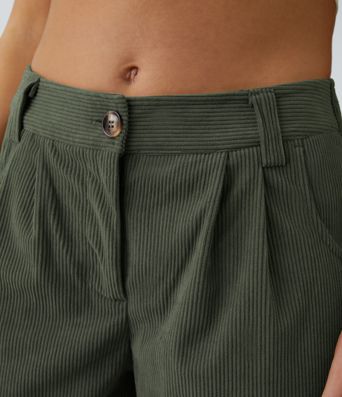 Pantalon en velours côtelé décontracté taille moyenne avec poches latérales