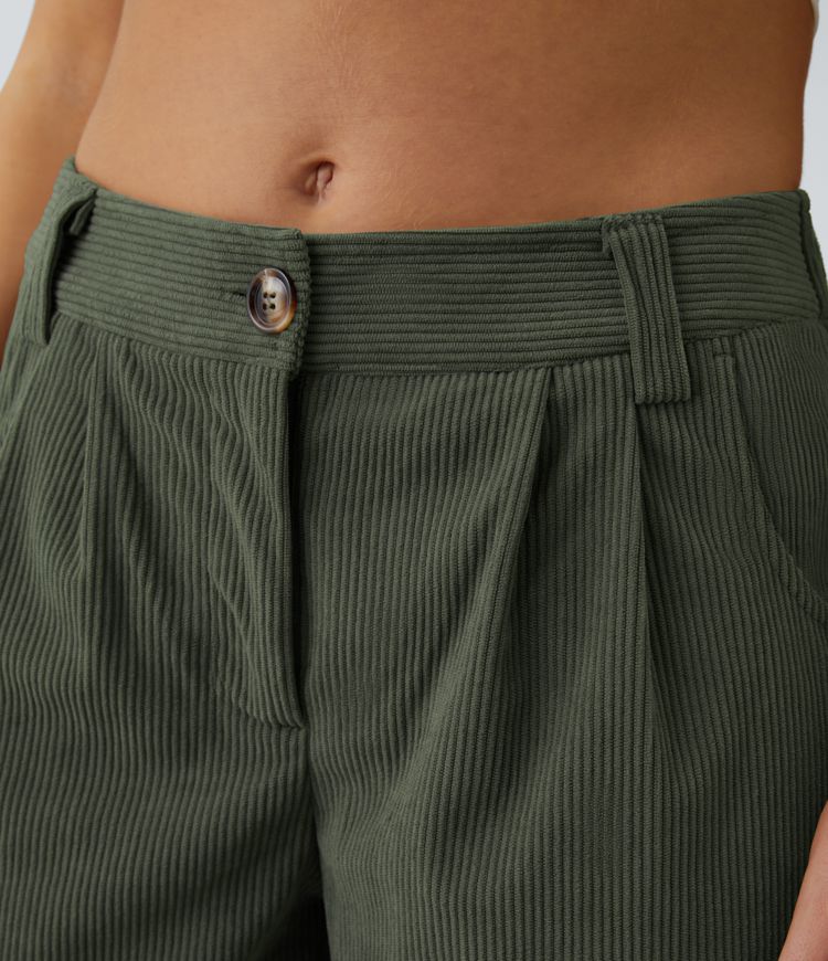 Pantalon en velours côtelé décontracté taille moyenne avec poches latérales