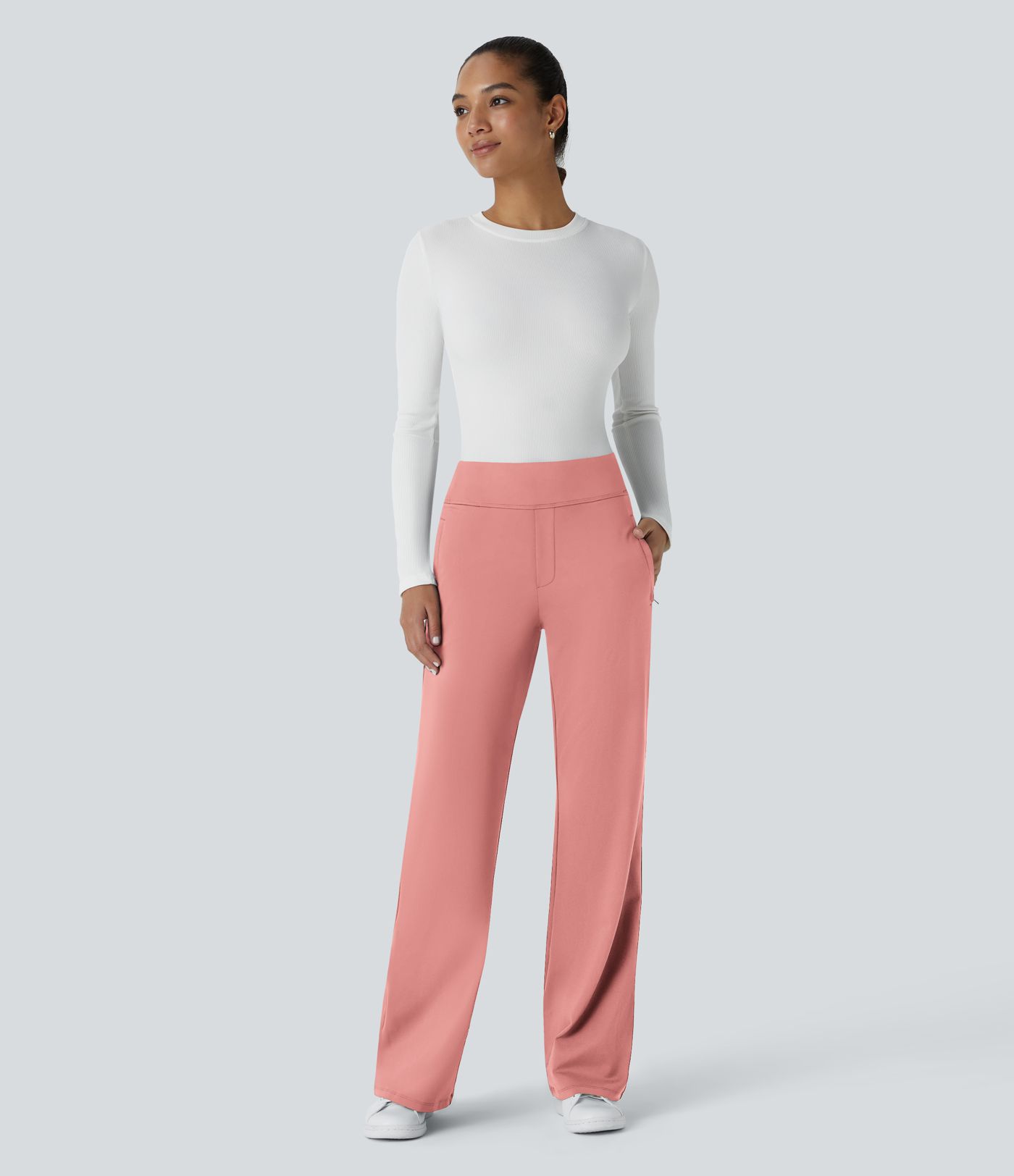 Pantalon tailleur évasé taille mi-haute Halara Flex™ DayStretch avec zip latéral et poches