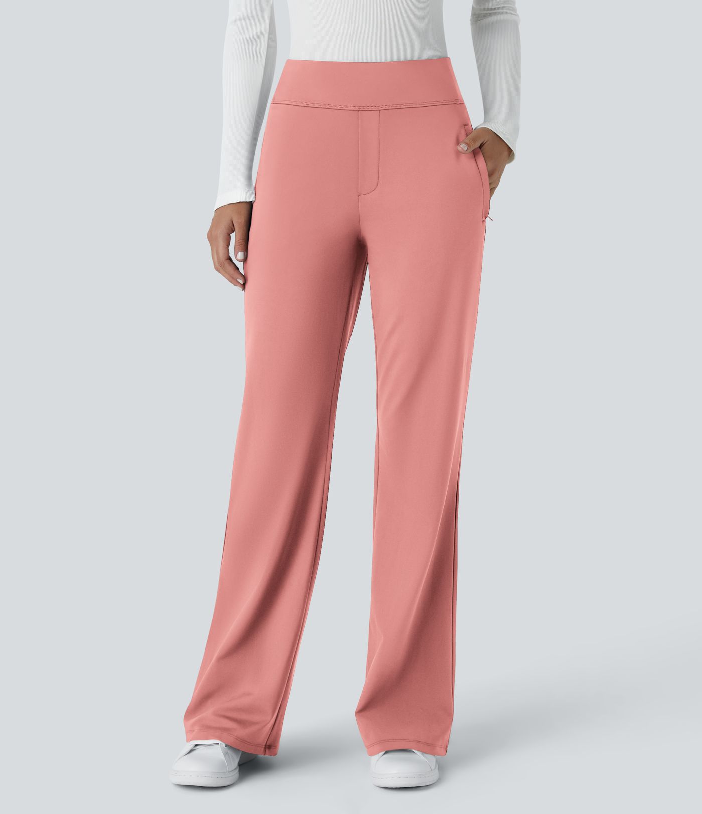 Pantalon tailleur évasé taille mi-haute Halara Flex™ DayStretch avec zip latéral et poches