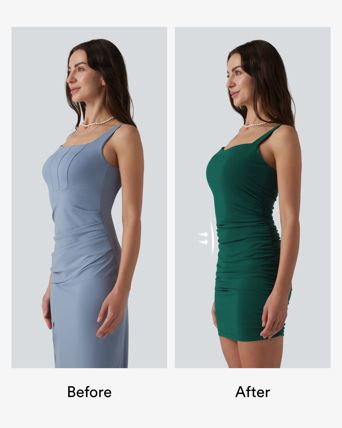 Square Neck Tummy Control Built-in Shapewear Ruched Bodycon Mini Dress