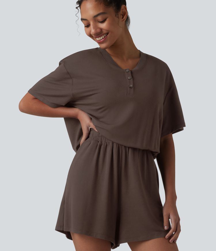 Lässiger Einteiler mit Henley-Ausschnitt und mehreren Taschen - Easy Peezy