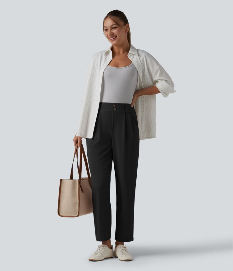 Halara Flex™ - Schmal zulaufende Bürohose mit hohem Bund, Seitentaschen und Waffelstoff