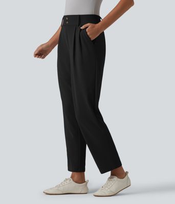 Halara Flex™ - Schmal zulaufende Bürohose mit hohem Bund, Seitentaschen und Waffelstoff