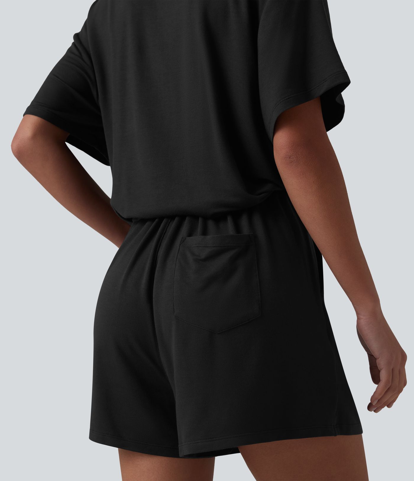 Henley Short Sleeve Casual Romper with Pockets-Easy Peezy