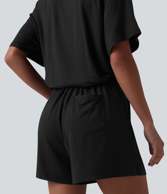 Henley Short Sleeve Casual Romper with Pockets-Easy Peezy