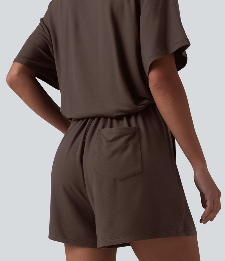 Lässiger Einteiler mit Henley-Ausschnitt und mehreren Taschen - Easy Peezy