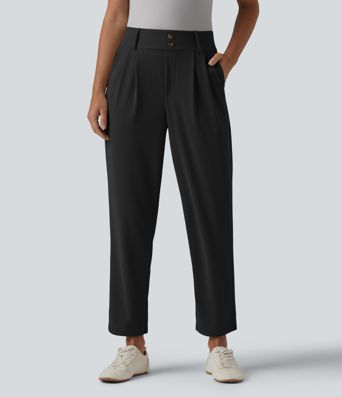 Halara Flex™ - Schmal zulaufende Bürohose mit hohem Bund, Seitentaschen und Waffelstoff