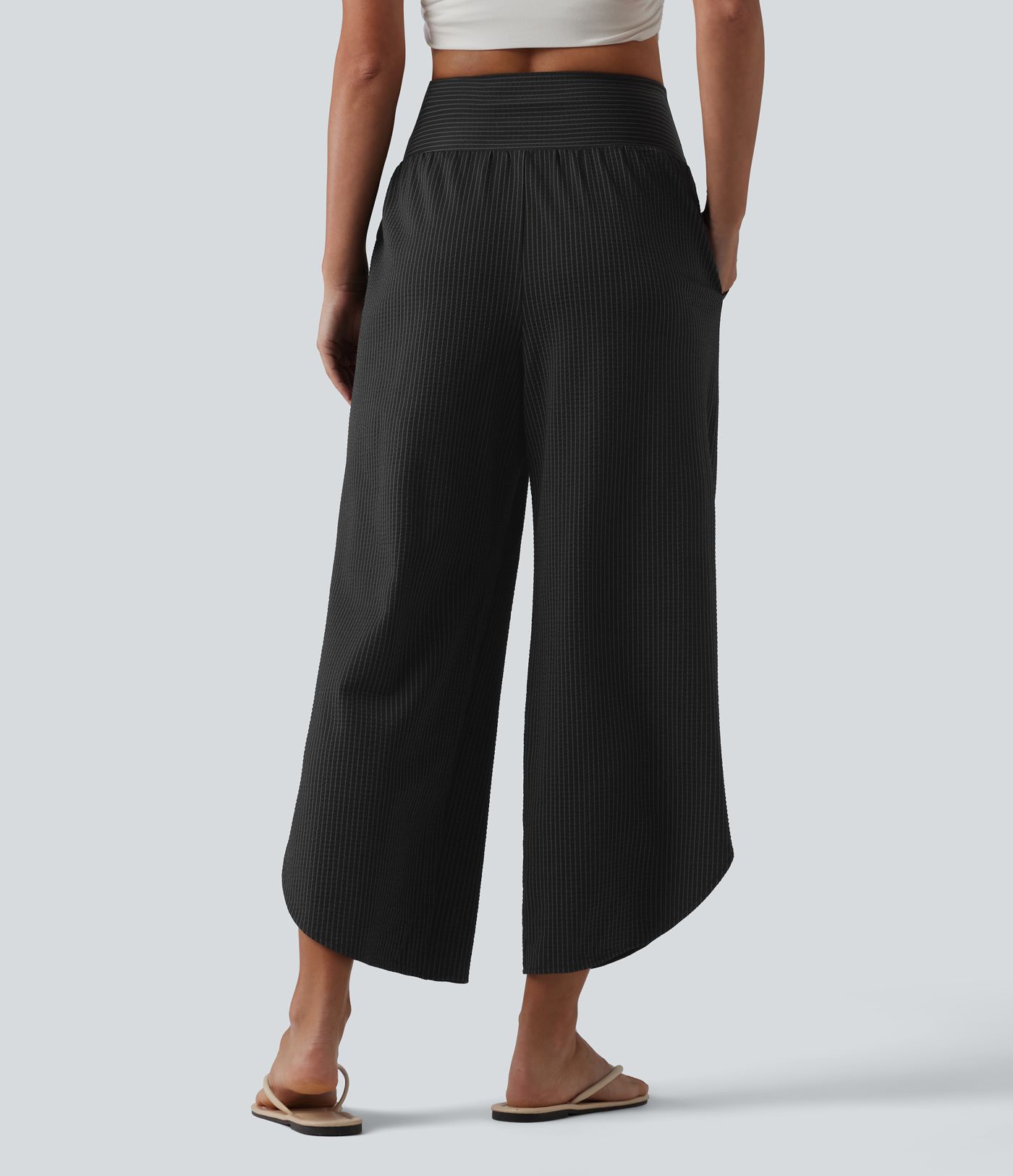 High Waisted Tummy Control Stripe Quick Dry Casual Pants with Pockets-UPF40+