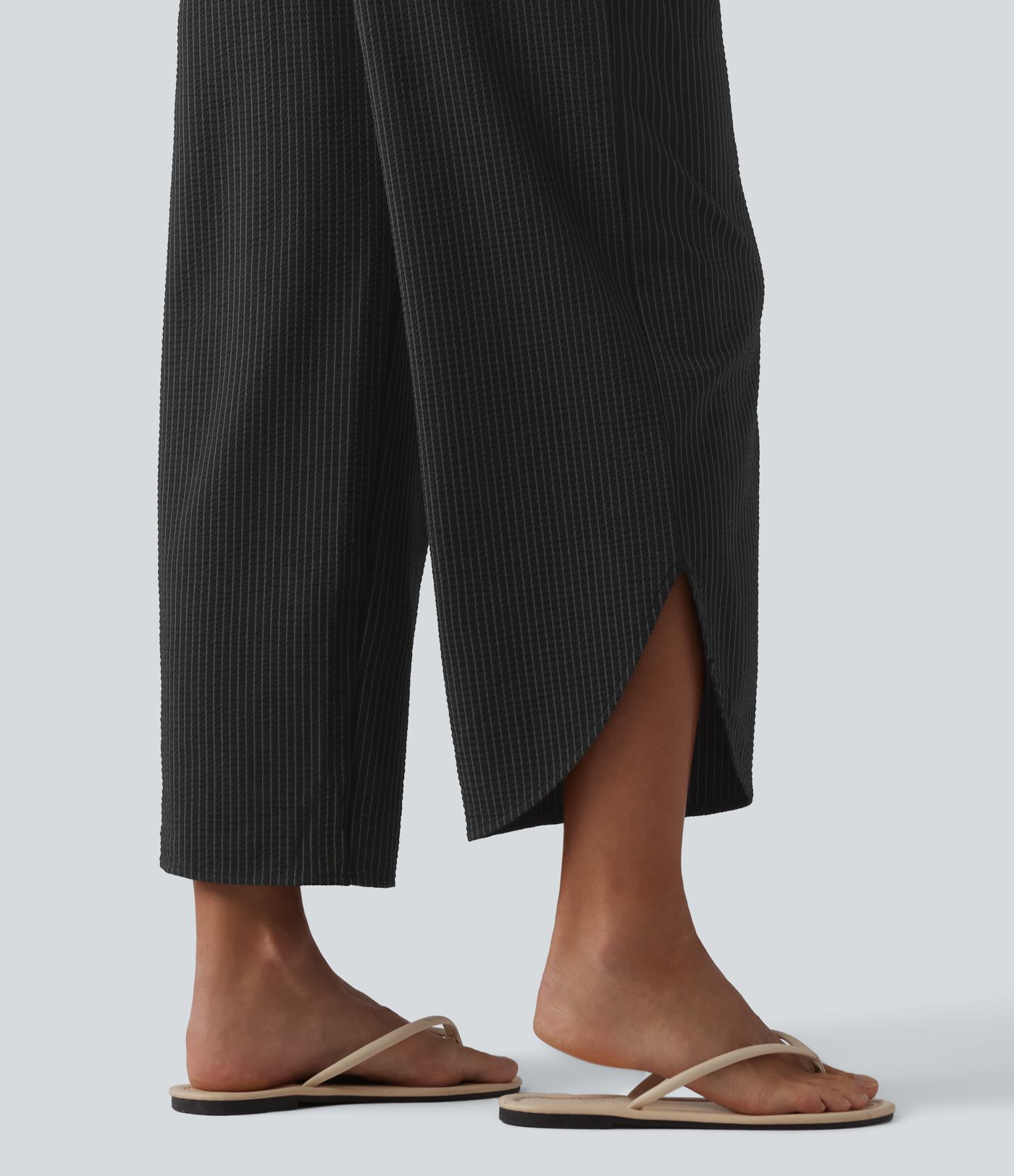 High Waisted Tummy Control Stripe Quick Dry Casual Pants with Pockets-UPF40+