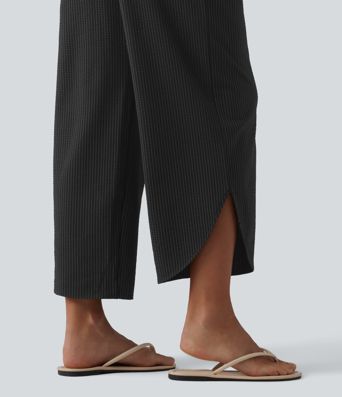 High Waisted Tummy Control Stripe Quick Dry Casual Pants with Pockets-UPF40+