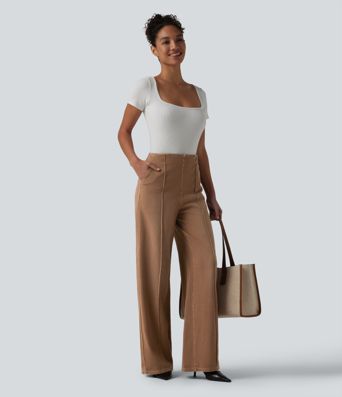 Halara Flex™ - Büro-Jeans mit hohem Bund, Seitentaschen und weitem Bein Halara Flex™ - Büro-Jeans mit hohem Bund, Seitentaschen und weitem Bein