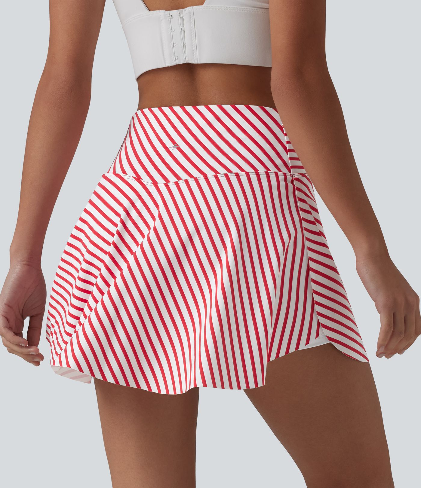 Crossover High Waisted Curved Hem 2-in-1 Stripes Mini Tennis Skirt with Pockets