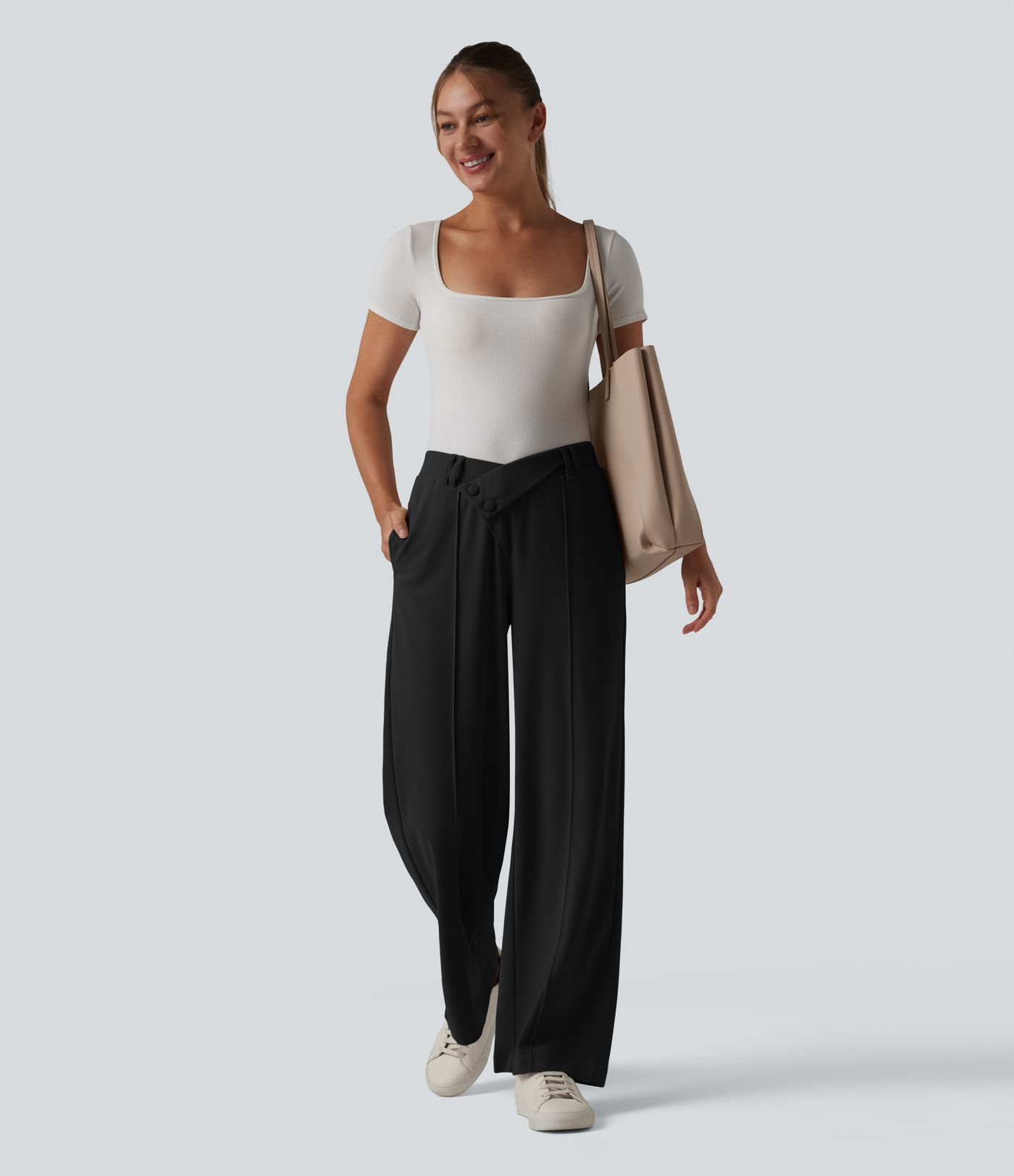 Halara Flex™ High Waisted Straight Leg Waffle Work Pants with Pockets