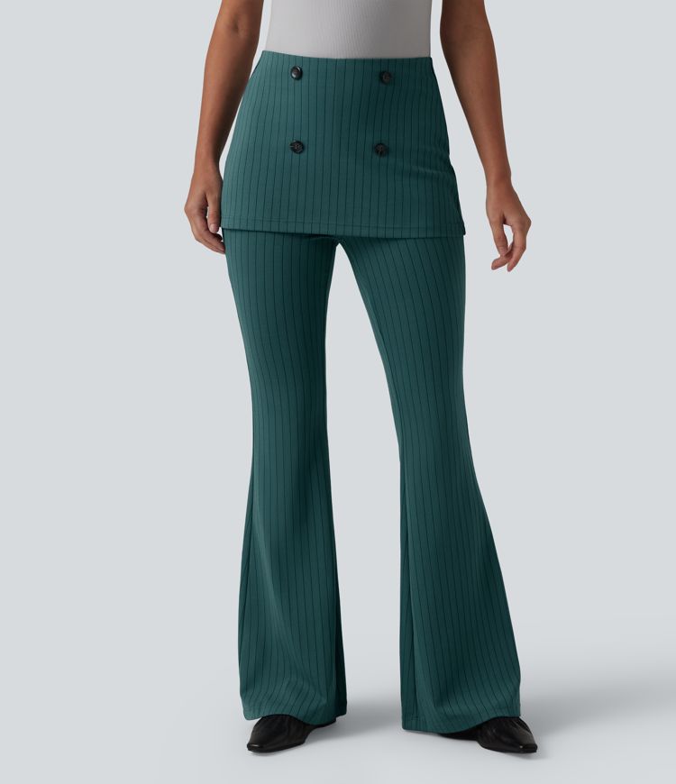 Hochtaillierte, gestreifte Arbeitshose mit kühlendem Griff und ausgestelltem Bein