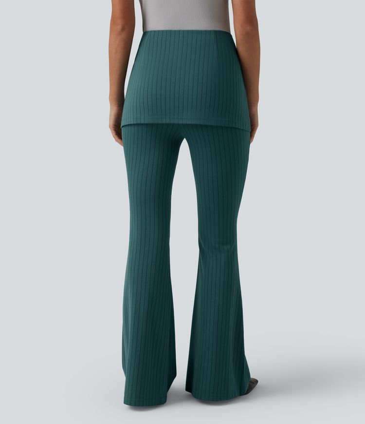 Hochtaillierte, gestreifte Arbeitshose mit kühlendem Griff und ausgestelltem Bein