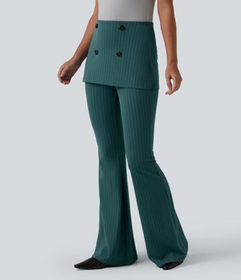 Hochtaillierte, gestreifte Arbeitshose mit kühlendem Griff und ausgestelltem Bein