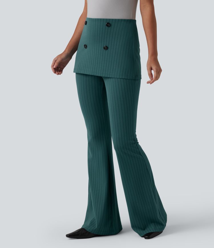 Hochtaillierte, gestreifte Arbeitshose mit kühlendem Griff und ausgestelltem Bein