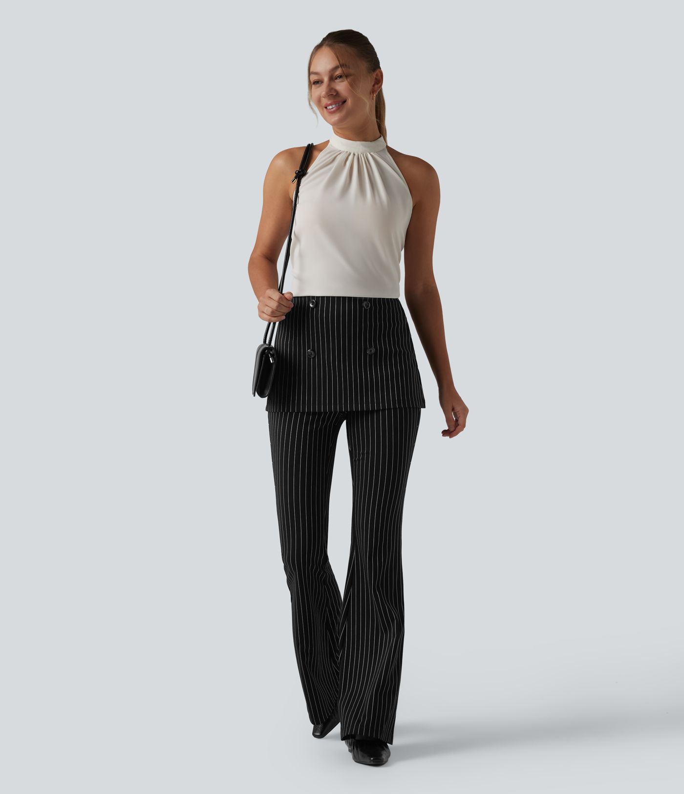 High Waisted Stripe Cool Touch Flare Work Pants