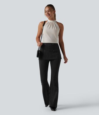High Waisted Stripe Cool Touch Flare Work Pants