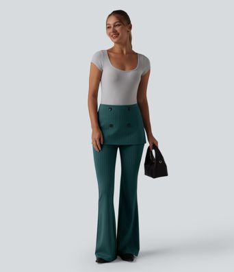 Hochtaillierte, gestreifte Arbeitshose mit kühlendem Griff und ausgestelltem Bein