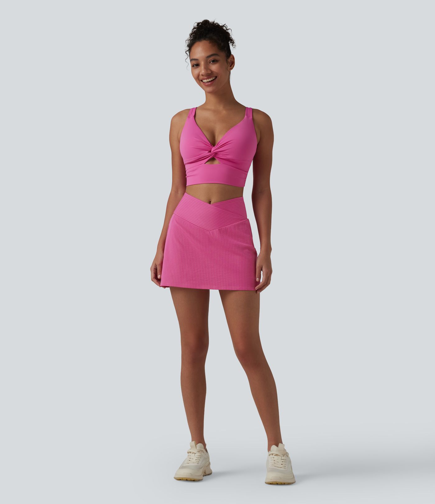 Crossover High Waisted 2-in-1 Mini A-line Stripes Quick Dry Tennis Skirt with Pockets-UPF40+